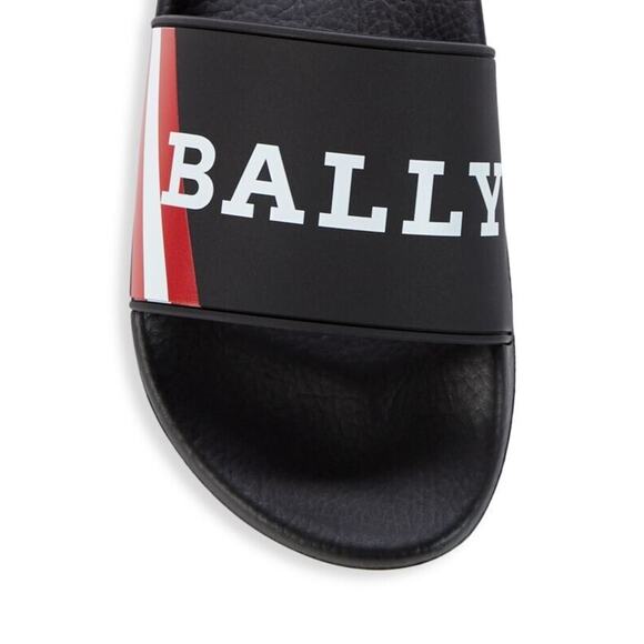 NIB BALLY SIMON BLACK RUBBER RED WHITE WEB LOGO SANDALS POOL SLIDES 9 D ITALY main image 5